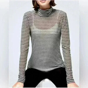 White House Black Market Sheer Houndstooth Turtleneck Top Size XS